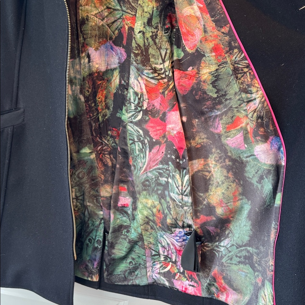 Ted Baker Alycia Black Wool Cashmere Coat with Leather Sleeves - Picture 7 of 8